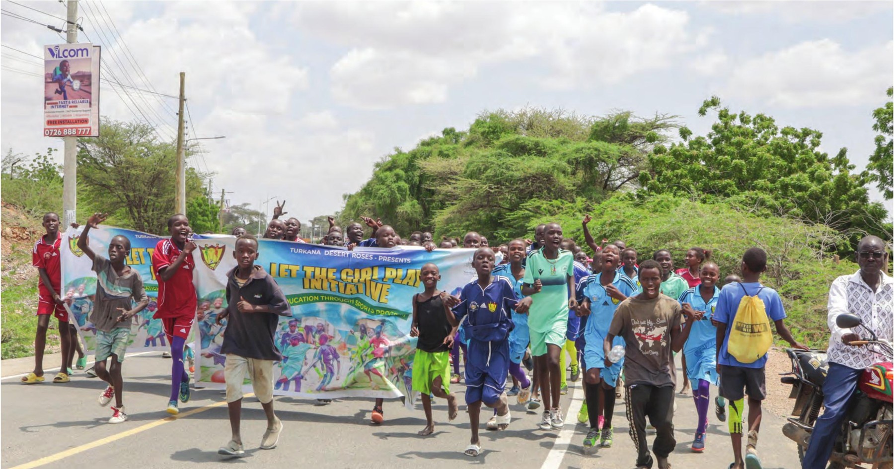 Girls marching together for Let the Girl Play in Turkana